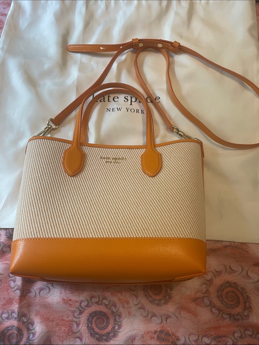 NWT kate spade Cream and Orange Canvas Top-Handle Bag with Crossbody Strap